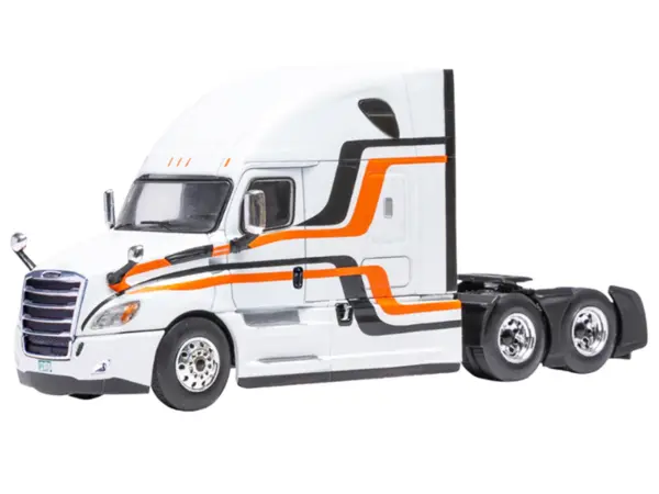 2018 Freightliner Cascadia Truck Tractor White with Black and Orange Stripes 1/64 Diecast Model by IXO Models #2