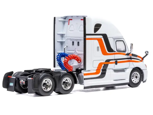 2018 Freightliner Cascadia Truck Tractor White with Black and Orange Stripes 1/64 Diecast Model by IXO Models #3