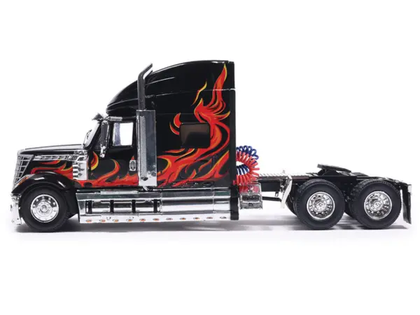 2010 International Lonestar Truck Tractor Black with Flame Graphics 1/64 Diecast Model by IXO Models #2
