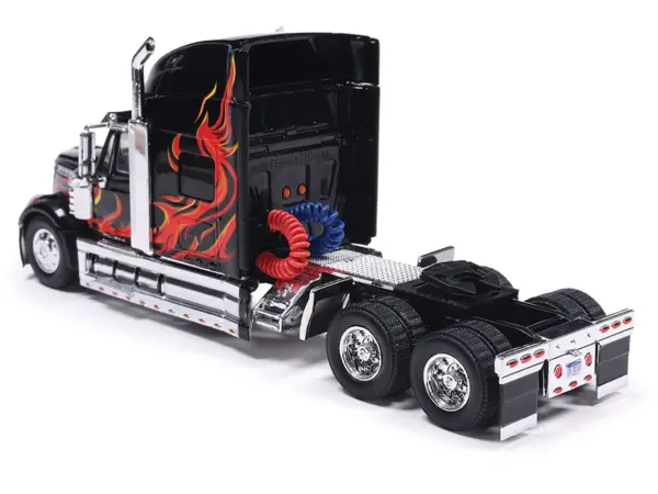 2010 International Lonestar Truck Tractor Black with Flame Graphics 1/64 Diecast Model by IXO Models #3