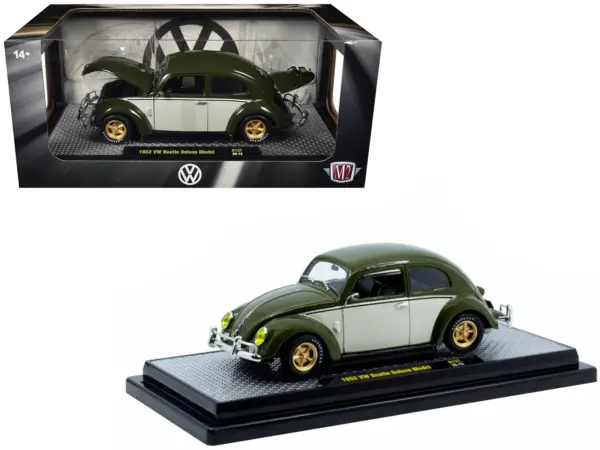 1952 Volkswagen Beetle Deluxe Model Dark Green with Beige Sides Limited Edition to 5250 pieces Worldwide 1/24 Diecast Model Car by M2 Machines #1
