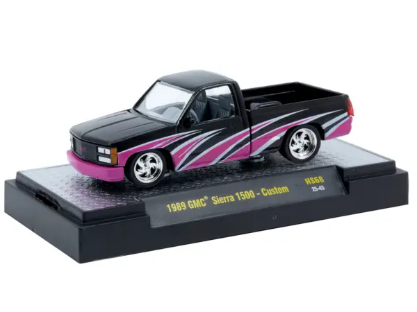 1989 GMC Sierra 1500 Custom Pickup Truck Black with Pink and White Graphics Limited Edition to 15906 pieces Worldwide 1/64 Diecast Model Car by M2 Machines #2