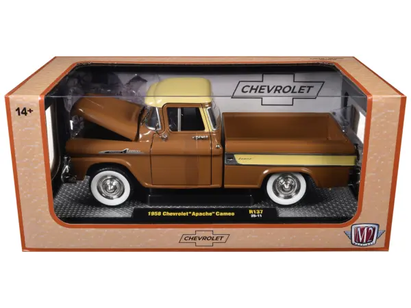 1958 Chevrolet Apache Cameo Pickup Truck Brown with Beige Top Limited Edition to 5250 pieces Worldwide 1/24 Diecast Model Car by M2 Machines #3