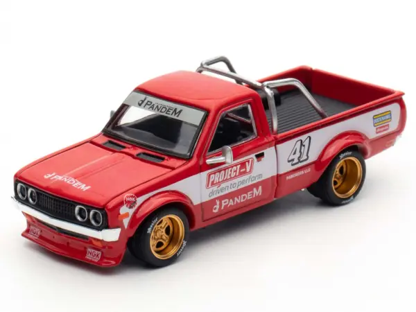 Datsun Pandem 620 Pickup Truck #41 Red Metallic with White Stripes and Graphics "2025 Thailand Diecast Expo" 1/64 Diecast Model Car by Pop Race #2