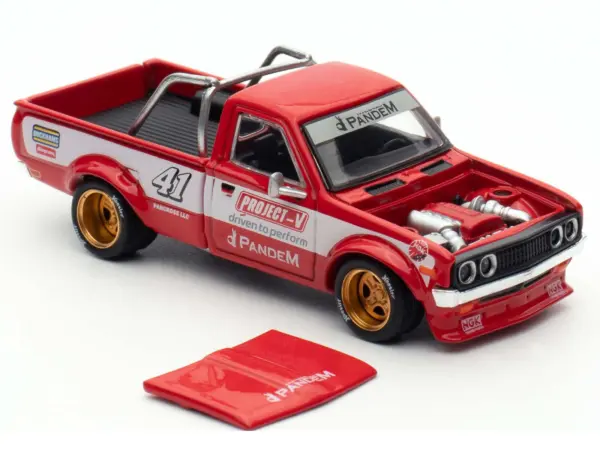 Datsun Pandem 620 Pickup Truck #41 Red Metallic with White Stripes and Graphics "2025 Thailand Diecast Expo" 1/64 Diecast Model Car by Pop Race #3