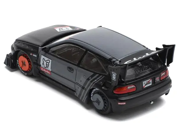 Pandem Civic EG6 RHD (Right Hand Drive) "Kanjozoku" Matt Black and Gray with Graphics 1/64 Diecast Model Car by Pop Race #3