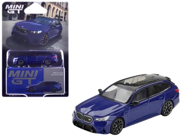 BMW M5 Touring Marina Bay Blue Metallic with Black Top and Sun Roof Limited Edition 1/64 Diecast Model Car by Mini GT #1