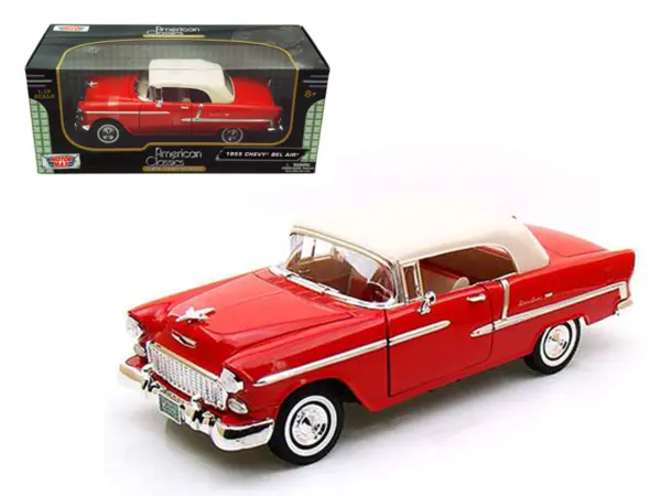1955 Chevrolet Bel Air Convertible Soft Top Red 1/18 Diecast Car Model by Motormax #1