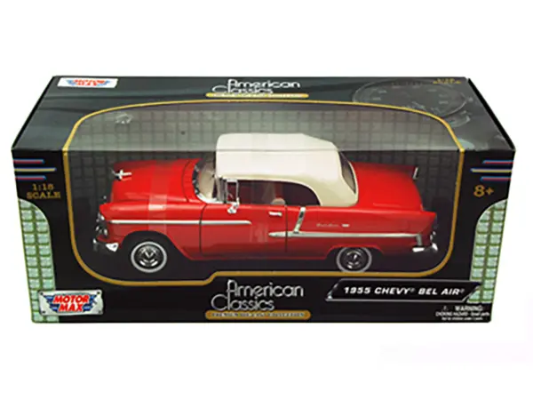 1955 Chevrolet Bel Air Convertible Soft Top Red 1/18 Diecast Car Model by Motormax #3