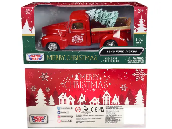 1940 Ford Pickup Truck Red "Merry Christmas" with Tree Accessory 1/24 Diecast Model Car by Motormax #3