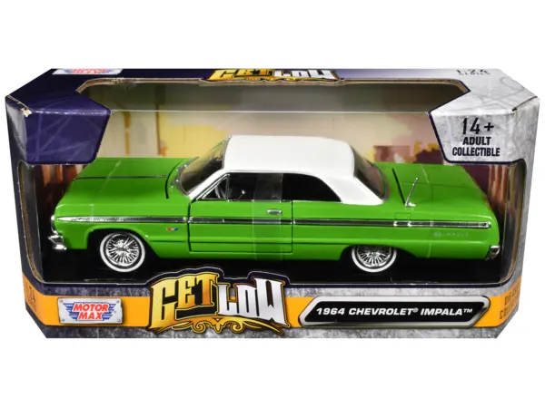 1964 Chevrolet Impala Lowrider Hard Top Green with White Top "Get Low" Series 1/24 Diecast Model Car by Motormax #3