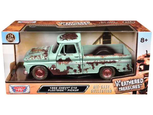 1966 Chevrolet C10 Fleetside Pickup Truck Light Green (Rusted) "Weathered Treasures" Series 1/24 Diecast Model Car by Motormax #1