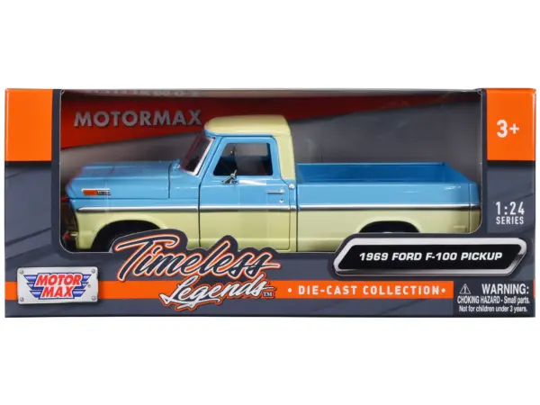 1969 Ford F-100 Pickup Truck Light Blue and Cream "Timeless Legends" Series 1/24 Diecast Model Car by Motormax #1