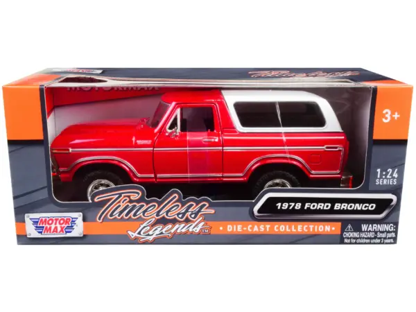 1978 Ford Bronco Custom Red and White "Timeless Legends" Series 1/24 Diecast Model Car by Motormax #1