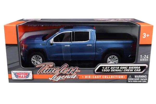 2019 GMC Sierra 1500 Denali Crew Cab Pickup Truck Blue Metallic 1/24-1/27 Diecast Model Car by Motormax #3