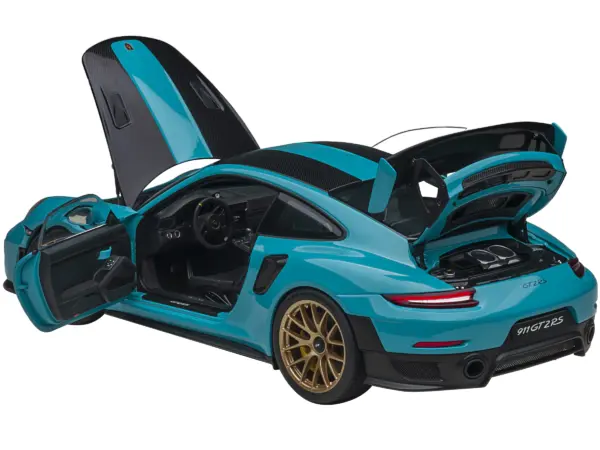 Porsche 911 (991.2) GT2 RS Weissach Package Miami Blue with Carbon Stripes 1/18 Model Car by Autoart #2