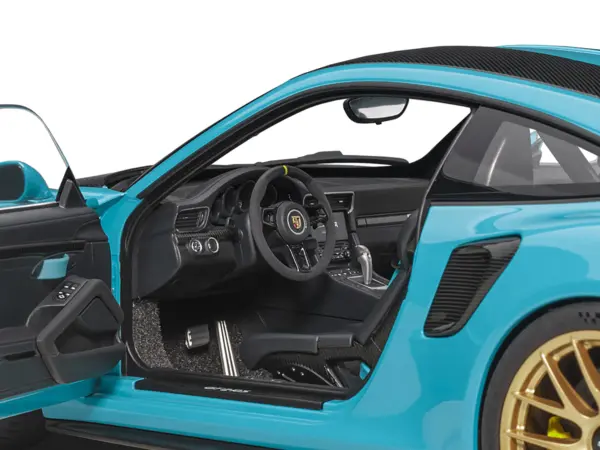 Porsche 911 (991.2) GT2 RS Weissach Package Miami Blue with Carbon Stripes 1/18 Model Car by Autoart #3