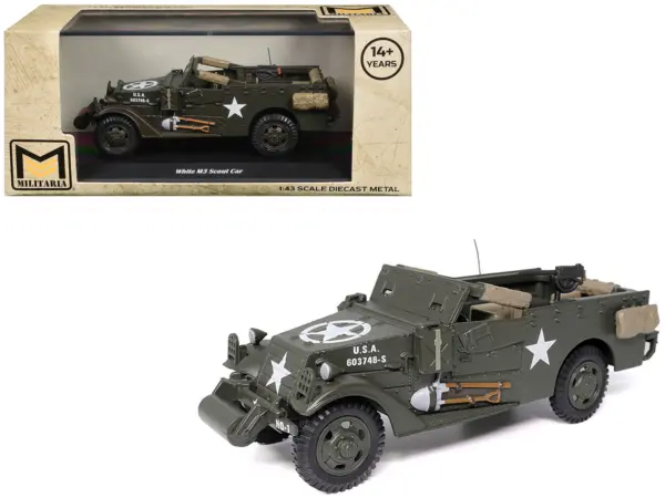 White M3 Scout Car Olive Drab "United States Army" 1/43 Diecast Model by Militaria Die Cast #1