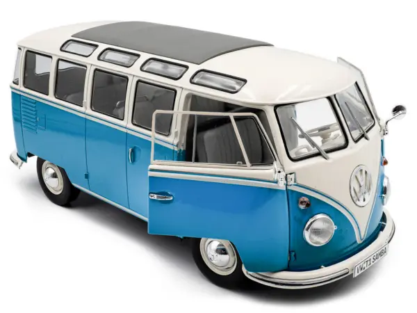 1962 Volkswagen T1 Samba Bus Baby Blue and White 1/18 Diecast Model Car by Solido #2