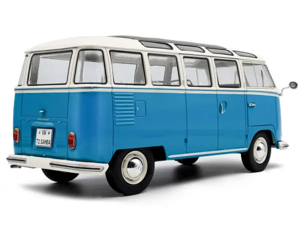 1962 Volkswagen T1 Samba Bus Baby Blue and White 1/18 Diecast Model Car by Solido #4