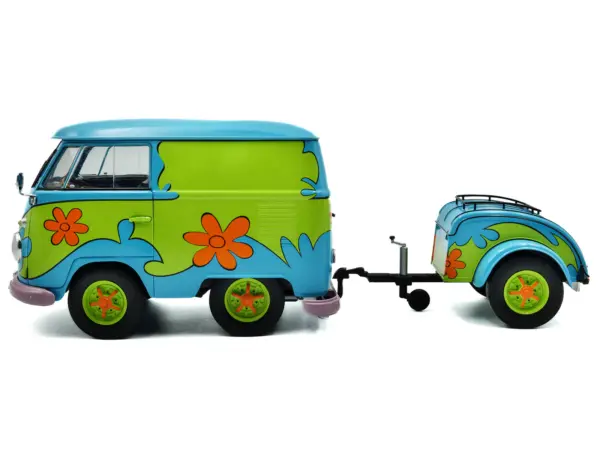 2024 Volkswagen Kool Kombi Van with Trailer "Ghost Hunter" Blue and Green with Graphics 1/18 Diecast Model Car by Solido #3