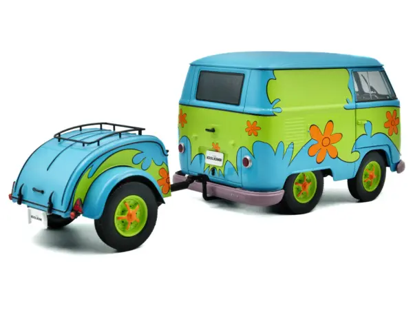 2024 Volkswagen Kool Kombi Van with Trailer "Ghost Hunter" Blue and Green with Graphics 1/18 Diecast Model Car by Solido #4