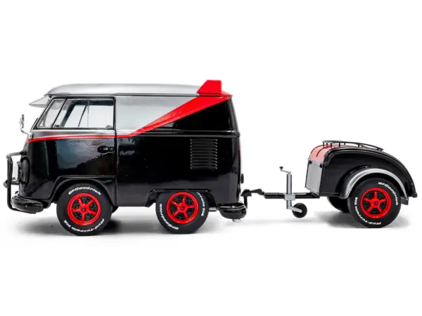2024 Volkswagen Kool Kombi Sport Van with Trailer Black and Silver with Red Stripe 1/18 Diecast Model Car by Solido #3