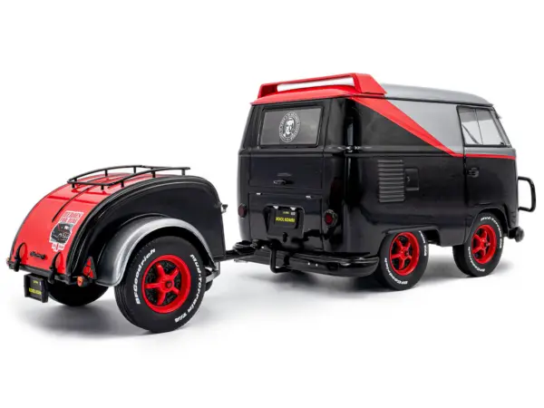 2024 Volkswagen Kool Kombi Sport Van with Trailer Black and Silver with Red Stripe 1/18 Diecast Model Car by Solido #4