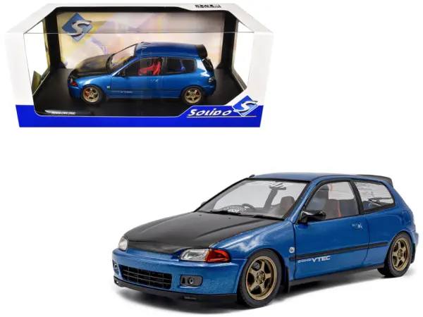 1991 Honda Civic (EG6) RHD (Right Hand Drive) "NAR" Cobalt Blue Metallic with Carbon Hood 1/18 Diecast Model Car by Solido #1