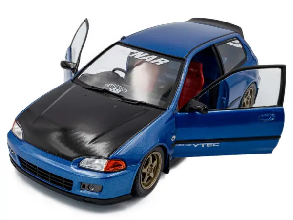 1991 Honda Civic (EG6) RHD (Right Hand Drive) "NAR" Cobalt Blue Metallic with Carbon Hood 1/18 Diecast Model Car by Solido #2