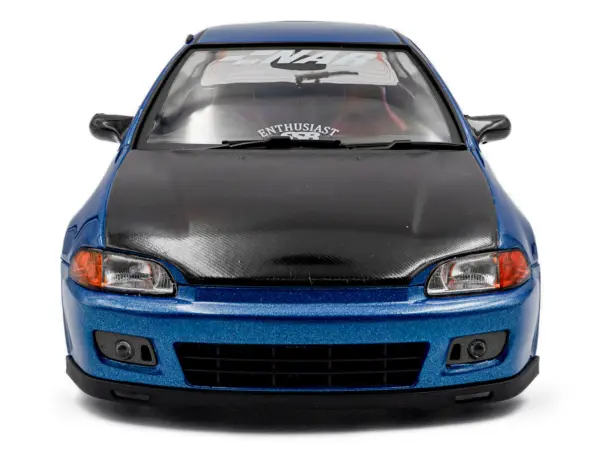 1991 Honda Civic (EG6) RHD (Right Hand Drive) "NAR" Cobalt Blue Metallic with Carbon Hood 1/18 Diecast Model Car by Solido #5