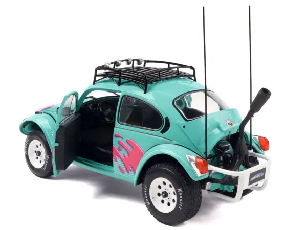 1976 Volkswagen Beetle Baja Miami Green with Pink Graphics 1/18 Diecast Model Car by Solido #2