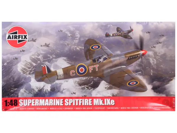 Level 2 Model Kit Supermarine Spitfire Mk.IXe Fighter Aircraft with 3 Scheme Options 1/48 Plastic Model Kit by Airfix #1