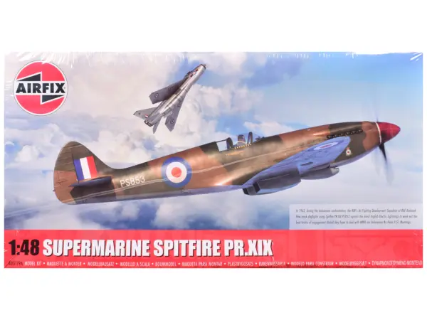 Level 2 Model Kit Supermarine Spitfire PR.XIX Fighter Aircraft with 3 Scheme Options 1/48 Plastic Model Kit by Airfix #1