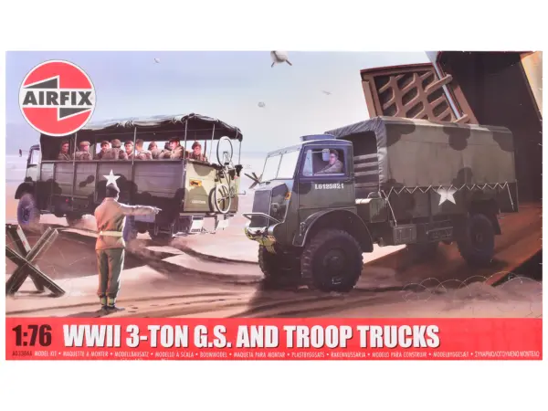 Level 2 Model Kit WWII 3-Ton General Service and Troop Trucks 1/76 Plastic Model Kit by Airfix #1