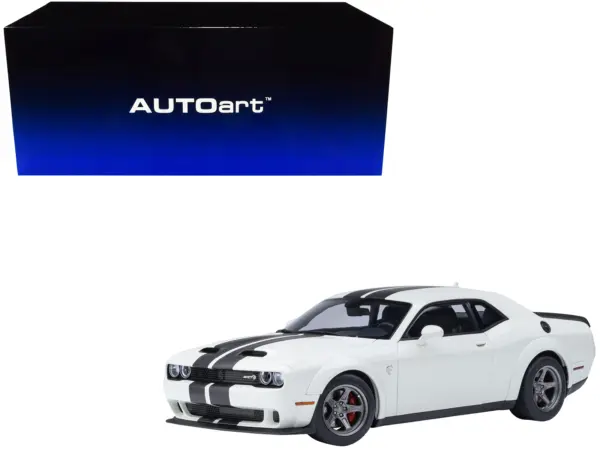2023 Dodge Challenger SRT Super Stock Knuckle White with Carbon Stripes 1/18 Model Car by Autoart #1