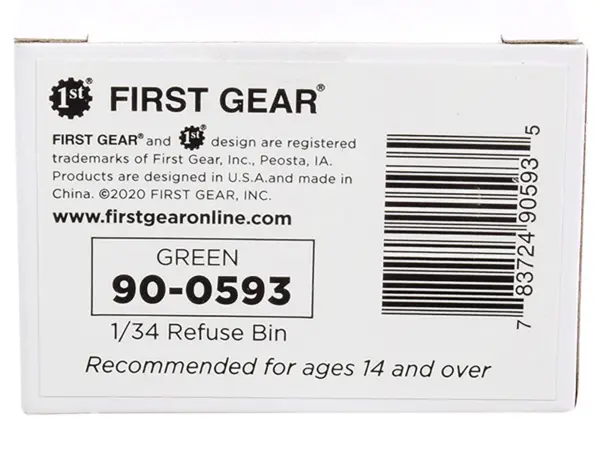 Refuse Trash Bin Green 1/34 Diecast Model by First Gear #3