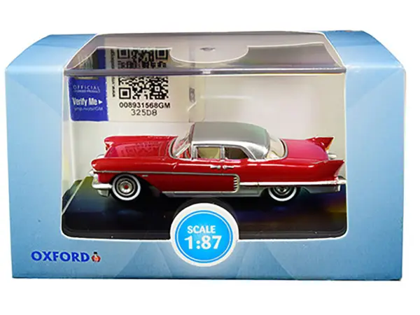 1957 Cadillac Eldorado Brougham Dakota Red with Silver Metallic Top 1/87 (HO) Scale Diecast Model Car by Oxford Diecast #3