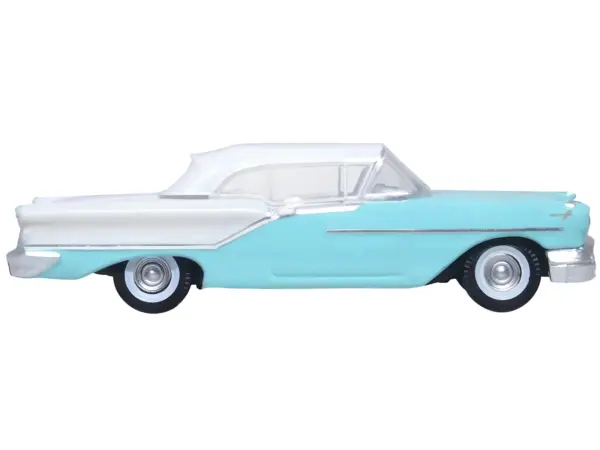 1957 Oldsmobile 88 Convertible (Top-Up) Banff Blue and Alcan White with White 1/87 (HO) Scale Diecast Model Car by Oxford Diecast #2