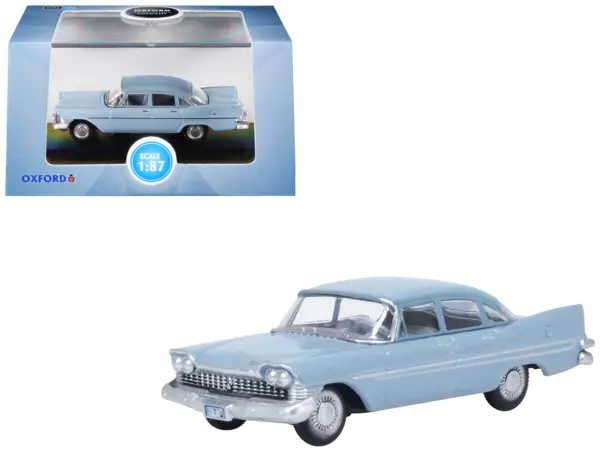 1959 Plymouth Savoy Sedan Powder Blue 1/87 (HO) Scale Diecast Model Car by Oxford Diecast #1