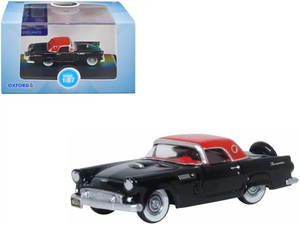 1956 Ford Thunderbird Raven Black with Fiesta Red Top 1/87 (HO) Scale Diecast Model Car by Oxford Diecast #1