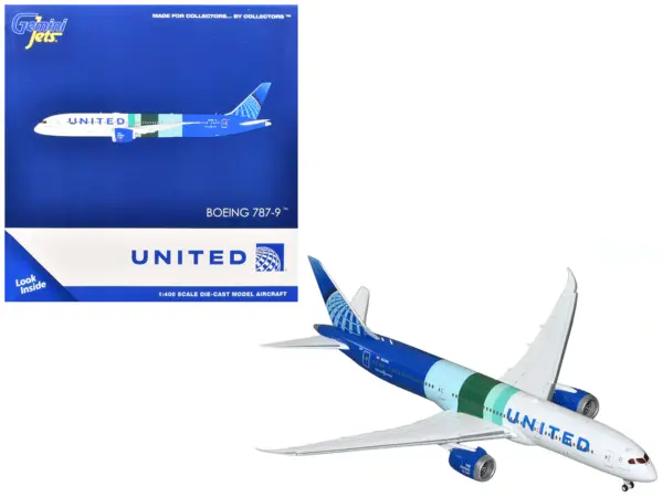 Boeing 787-9 Commercial Aircraft "United Airlines - The Future is SAF" (N24988) White and Blue with Stripes 1/400 Diecast Model Airplane by GeminiJets #1