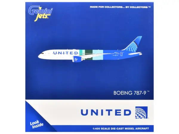 Boeing 787-9 Commercial Aircraft "United Airlines - The Future is SAF" (N24988) White and Blue with Stripes 1/400 Diecast Model Airplane by GeminiJets #3