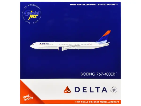 Boeing 767-400ER Commercial Aircraft "Delta Air Lines" (N829MH) White with Red and Blue Tail 1/400 Diecast Model Airplane by GeminiJets #3