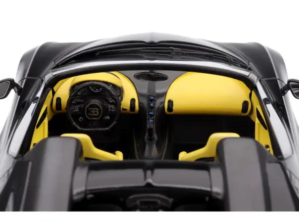 Bugatti W16 Mistral Black with Yellow Interior 1/18 Model Car by Top Speed #2
