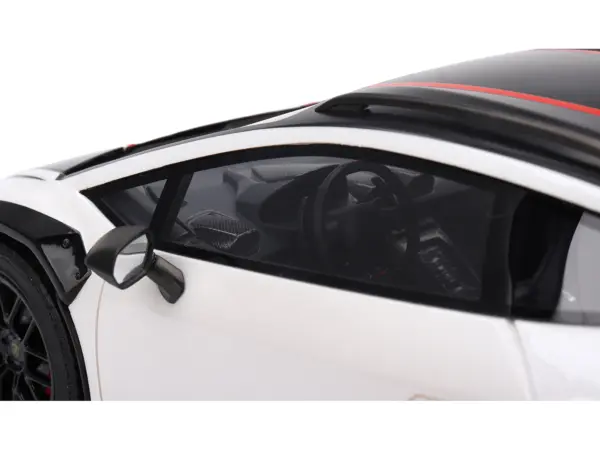 Lamborghini Huracan Sterrato Bianco Asopo White with Matt Black Top and Red Stripes 1/18 Model Car by Top Speed #2