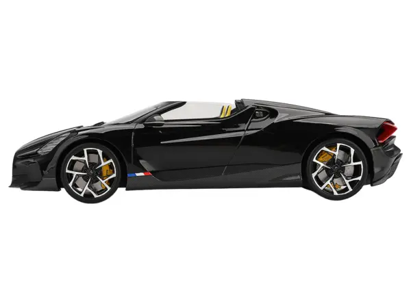 Bugatti W16 Mistral Black with Yellow Interior 1/18 Model Car by Top Speed #3