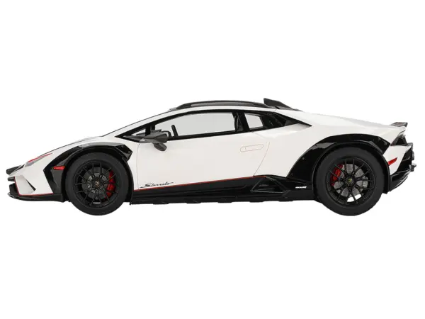 Lamborghini Huracan Sterrato Bianco Asopo White with Matt Black Top and Red Stripes 1/18 Model Car by Top Speed #3