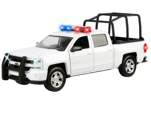 2017 Chevrolet Silverado 1500 LT Z71 Crew Cab Pickup Truck with White with Flashing Light Bar and Front and Rear Lights and Sounds 1/27 Diecast Model Car by Motormax #2