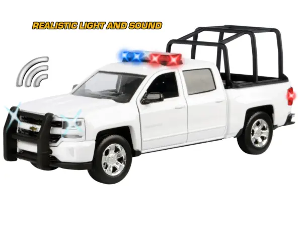 2017 Chevrolet Silverado 1500 LT Z71 Crew Cab Pickup Truck with White with Flashing Light Bar and Front and Rear Lights and Sounds 1/27 Diecast Model Car by Motormax #3
